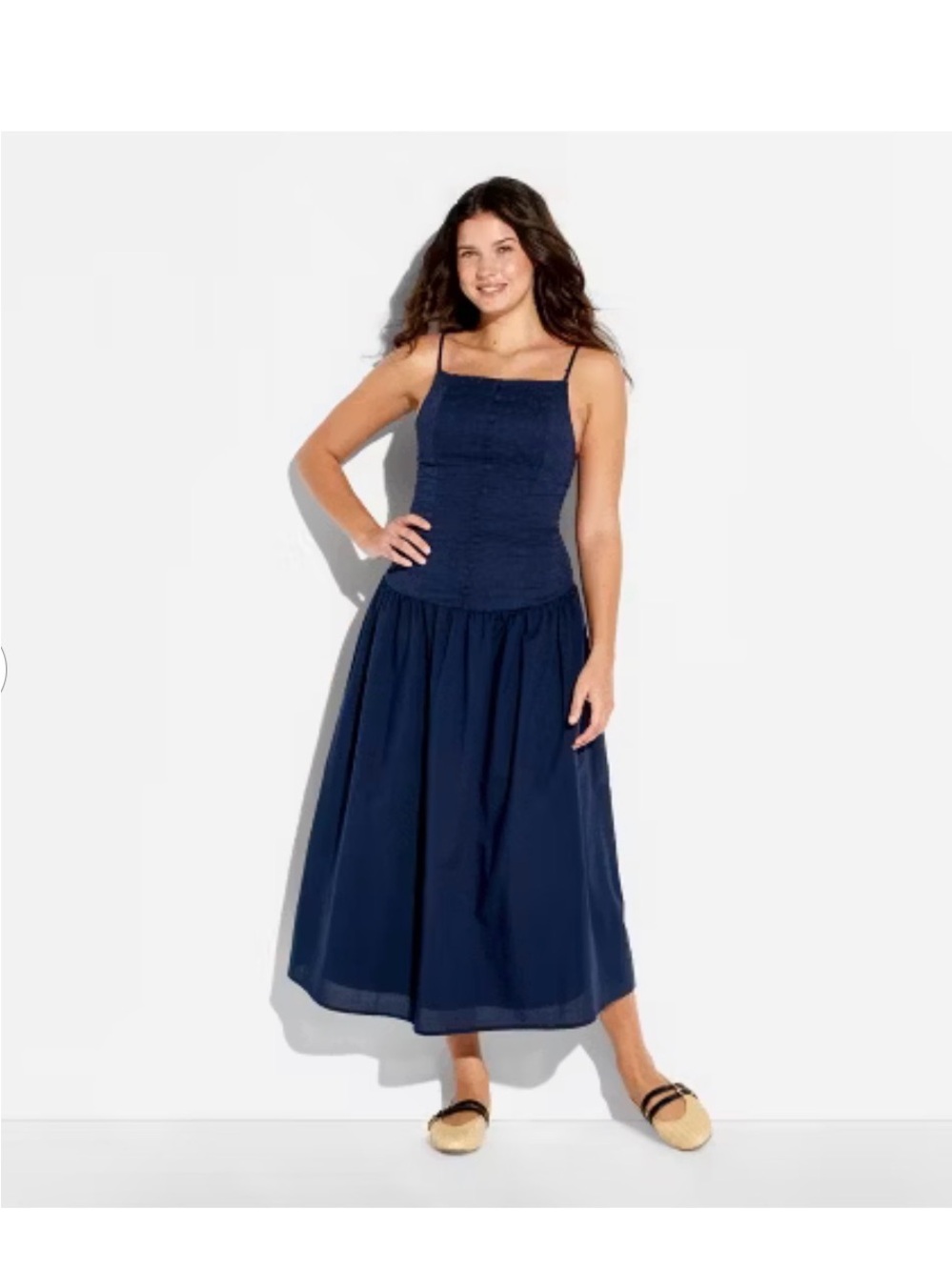Women's High Neck Dropped Waist Midi A-Line Dress - Wild Fable™ Navy Blue M